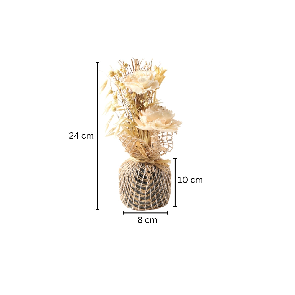 Dried Sola Bouquet in Ceramic Vase - Cream Black