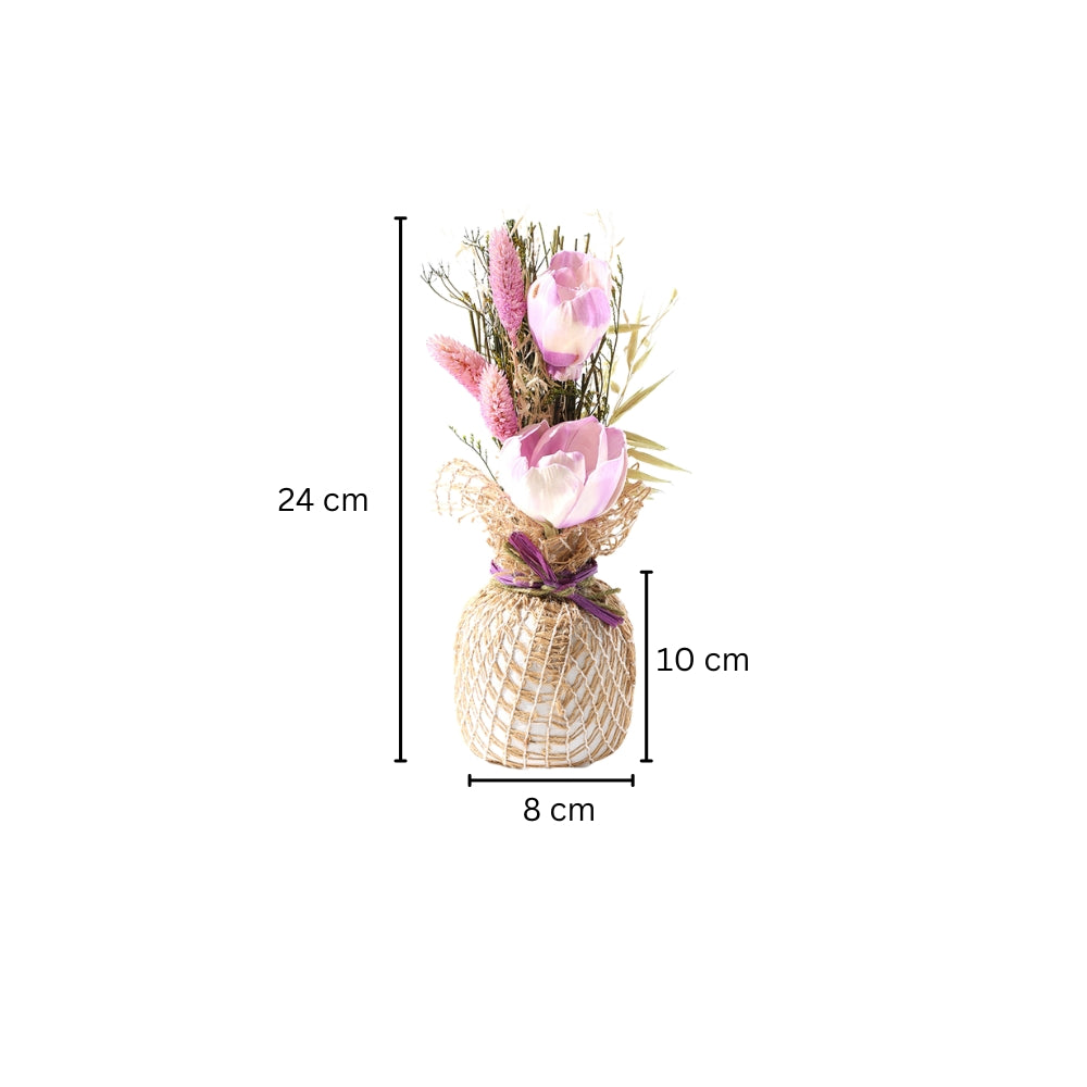 Dried Sola Bouquet in Ceramic Vase - Purple White
