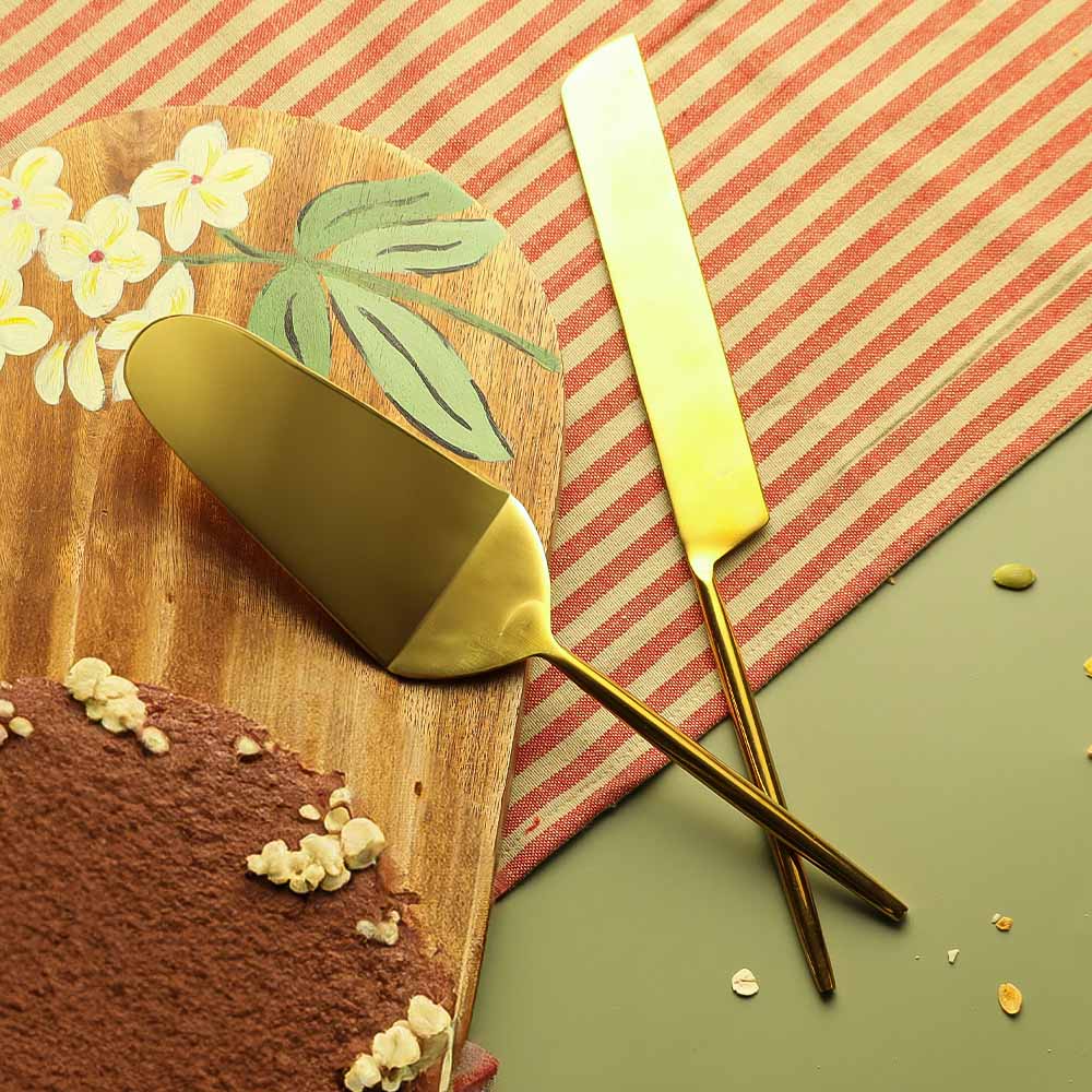 Dulce Cake Knife and Server Set - Gold