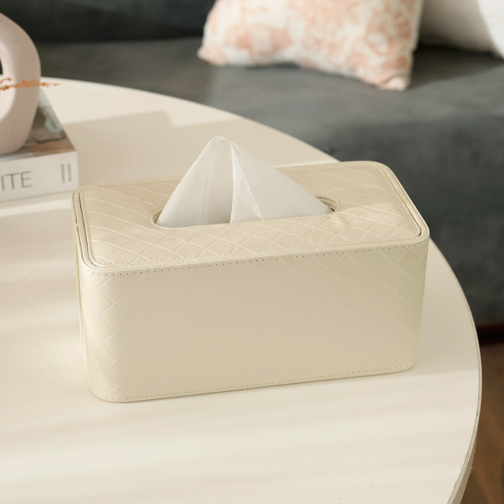 Damas Quilted High Tissue Box Holder - Pearl Ivory