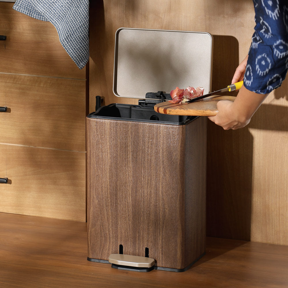 Duos Textured Pedal Bin 12L - Wood