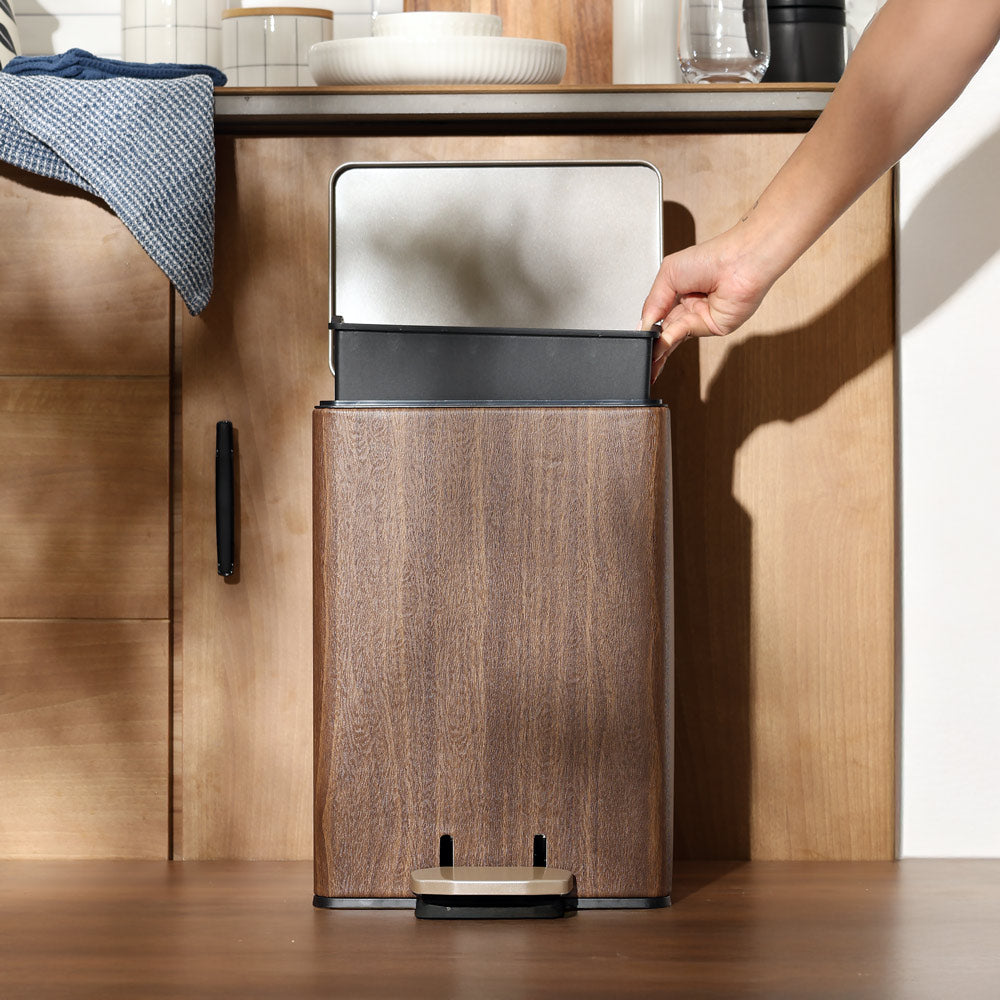 Duos Textured Pedal Bin 12L - Wood