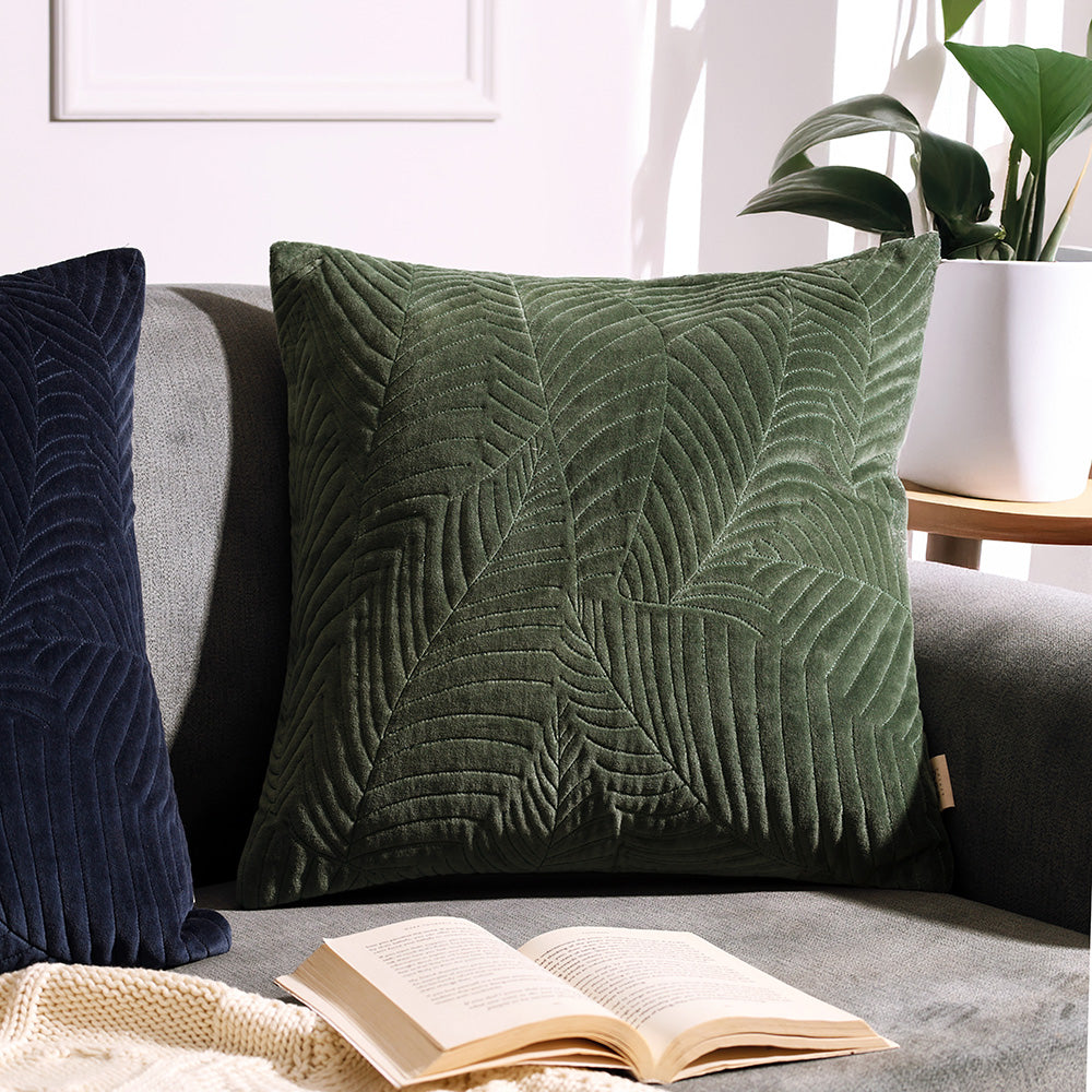 Elm Quilted Cushion Cover 45x45cm - Forest Green