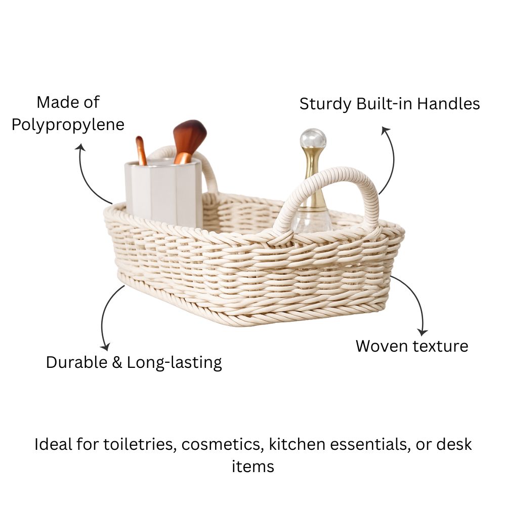 Alma Rectangular Basket with Handles Medium - Ivory