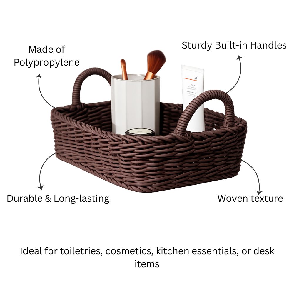 Alma Rectangular Basket with Handles Medium - Dark Brown