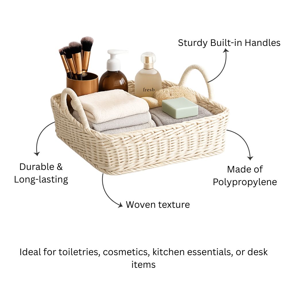 Alma Square Basket with Handles Medium - Ivory