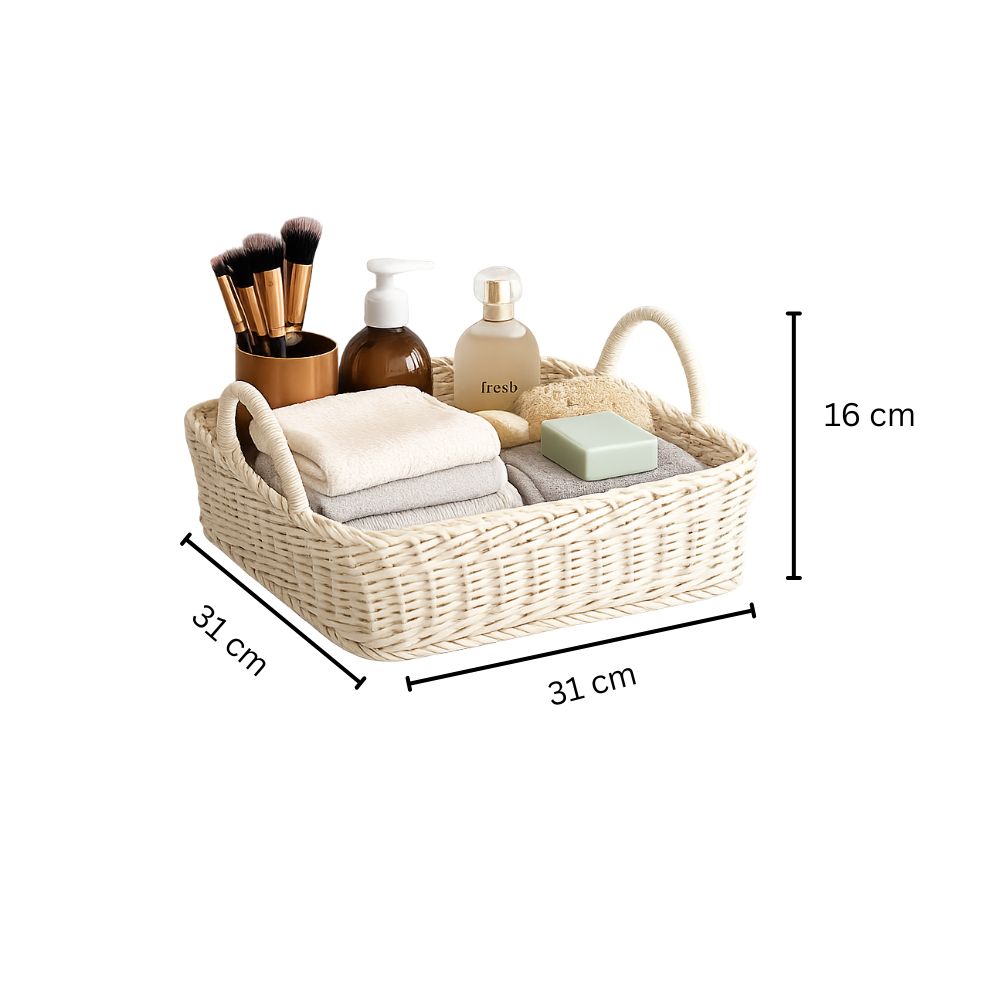 Alma Square Basket with Handles Medium - Ivory