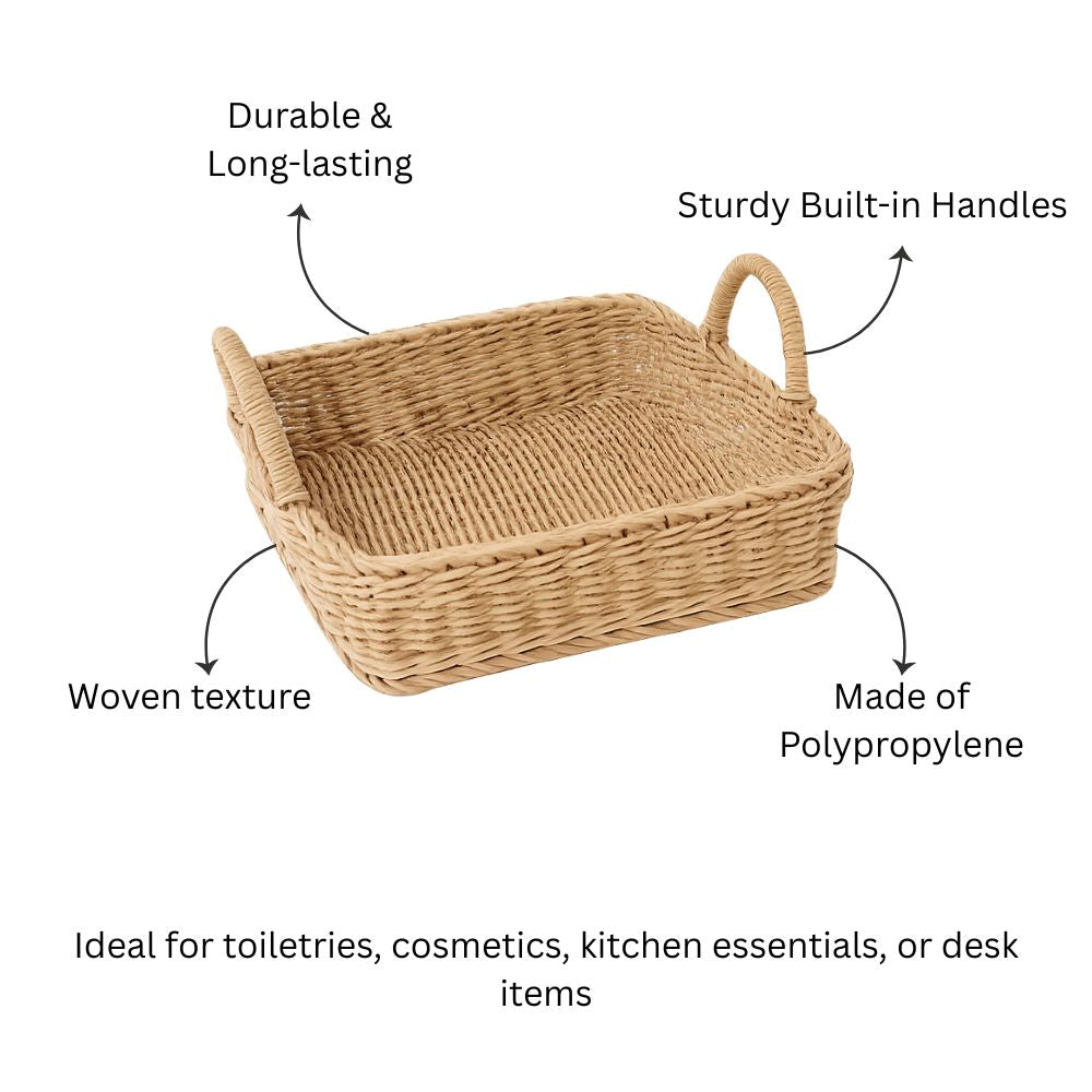 Alma Square Basket with Handles Medium - Khaki