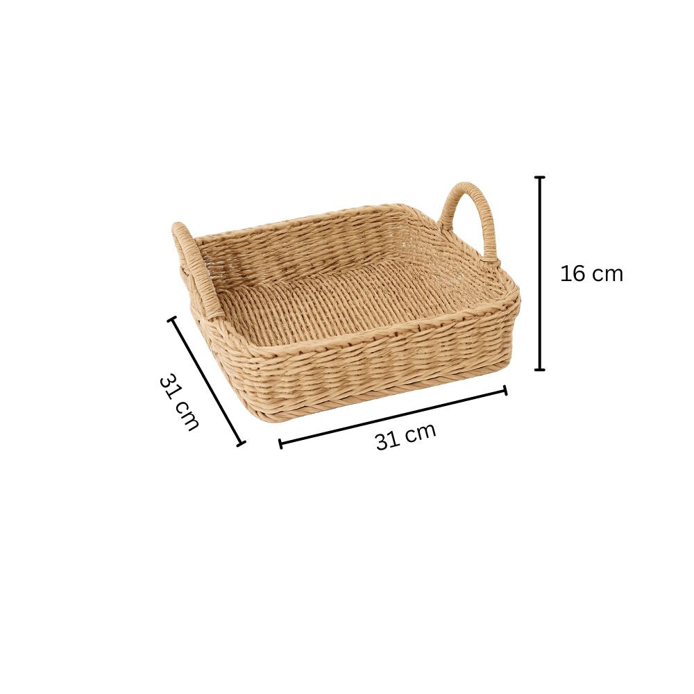 Alma Square Basket with Handles Medium - Khaki