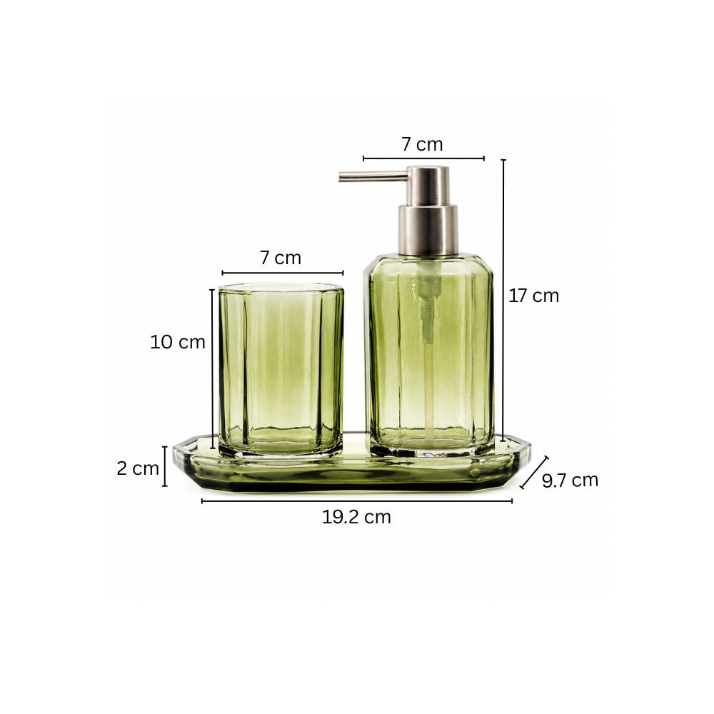 Facet 3-piece Glass Bathroom Set - Moss Green
