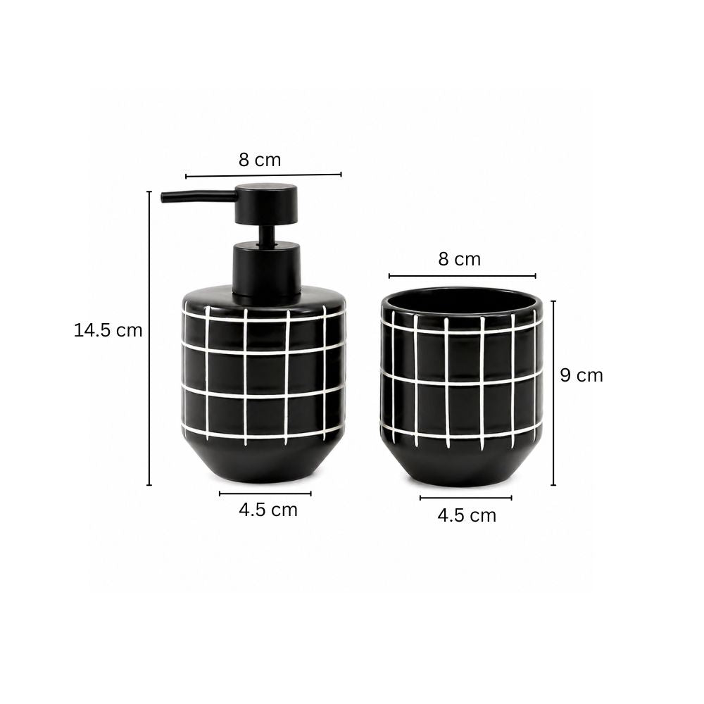 Grid 2-piece Ceramic Bathroom Set - Black White