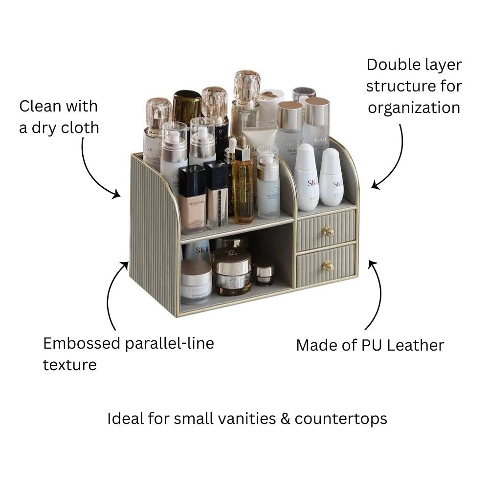 Two-Tier Cosmetics Organiser with Drawers - Light Grey