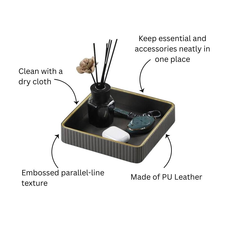 Columns Square Leather Valet Tray - Dark Grey