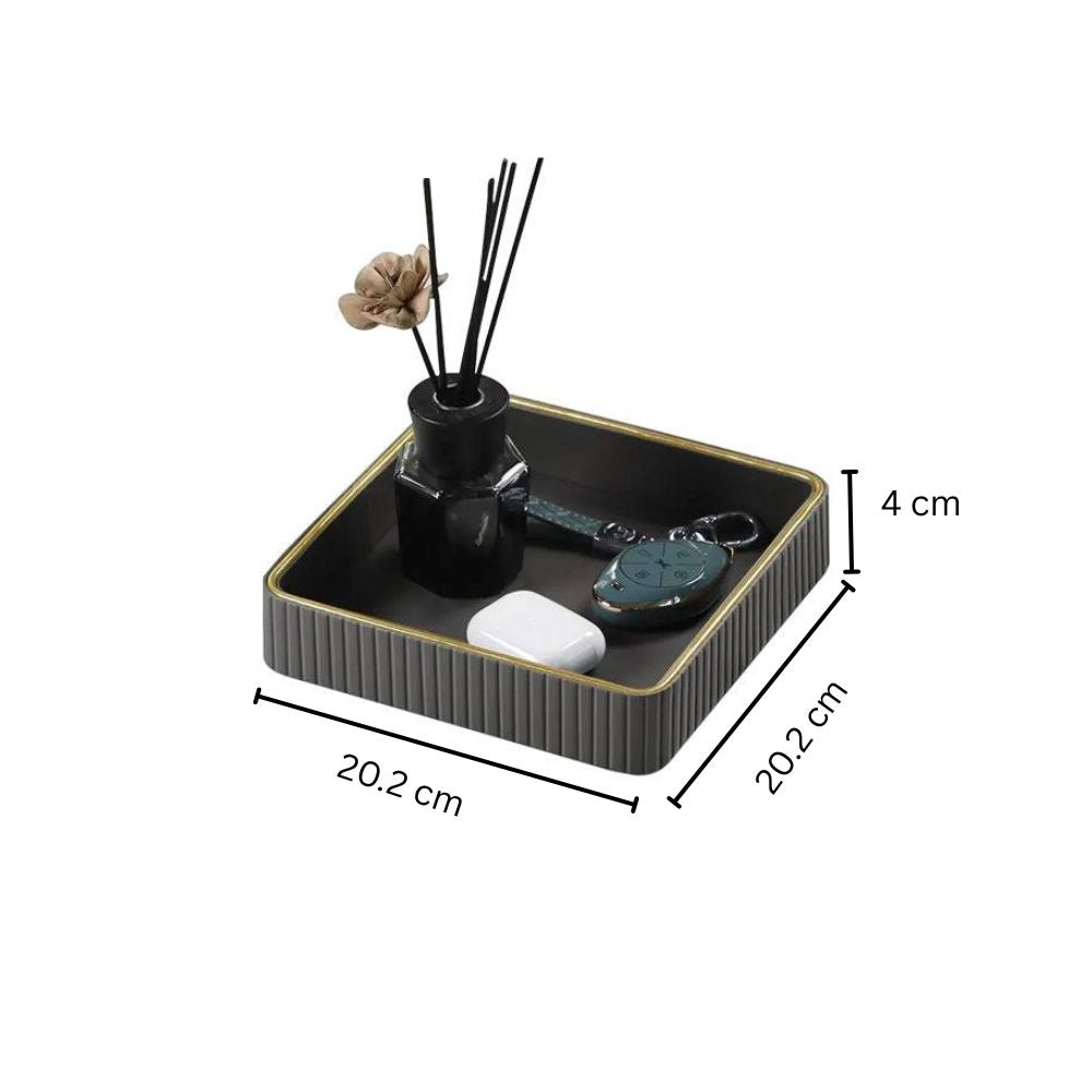 Columns Square Leather Valet Tray - Dark Grey