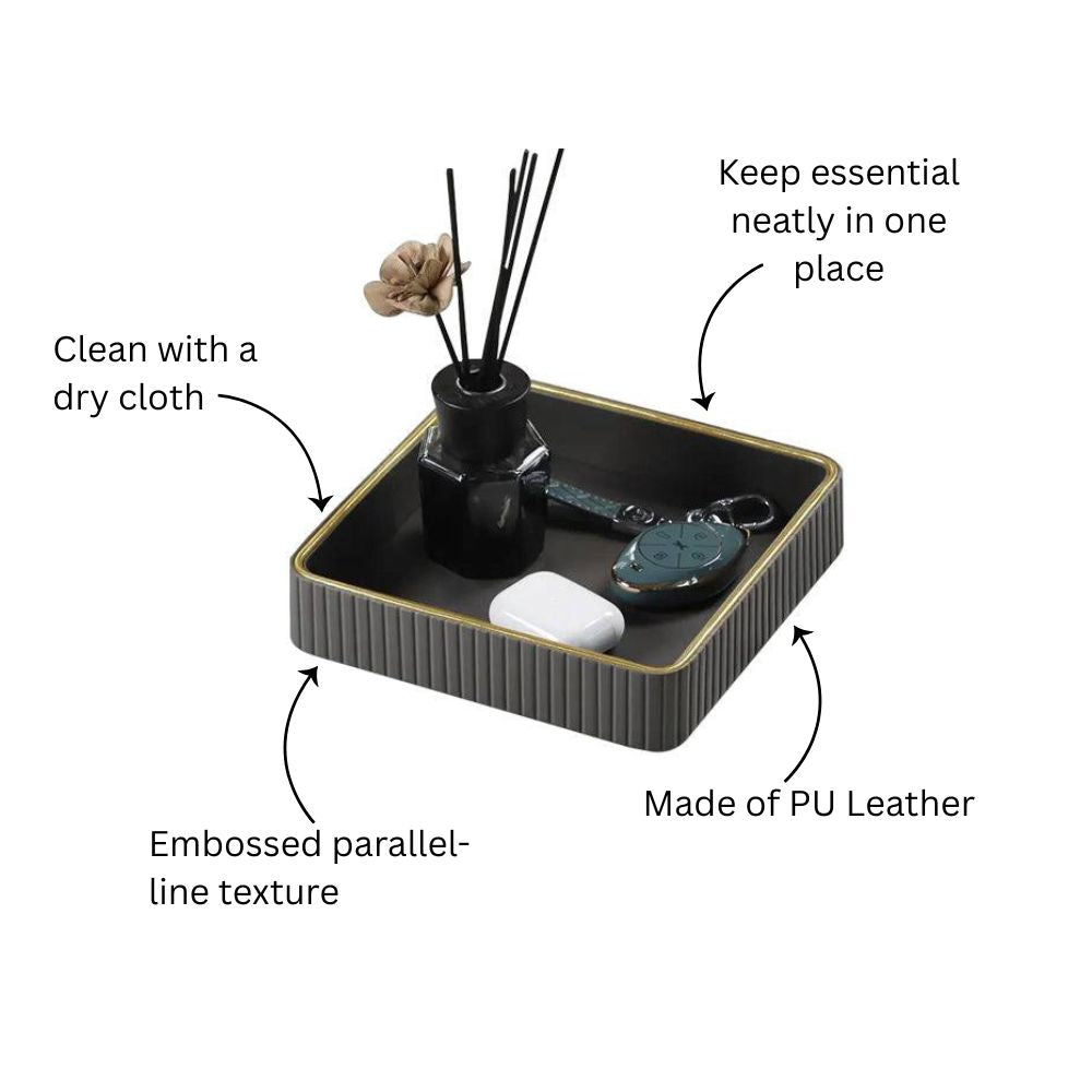 Columns Square Leather Valet Tray - Black