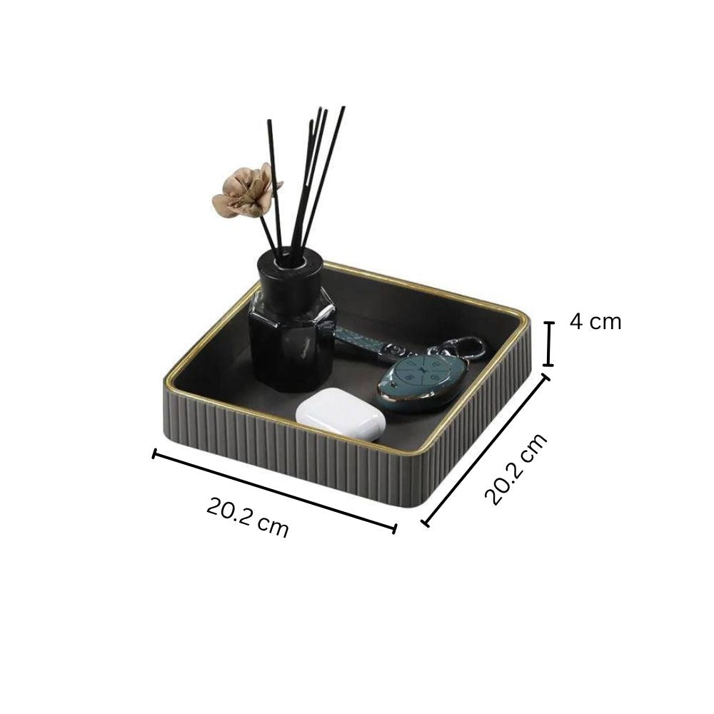 Columns Square Leather Valet Tray - Black