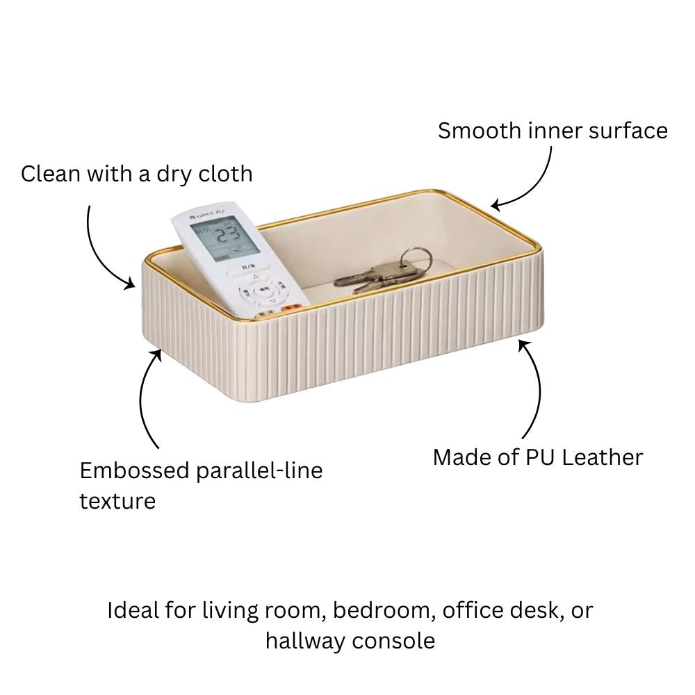 Columns Rectangular Leather Valet Tray - Ivory