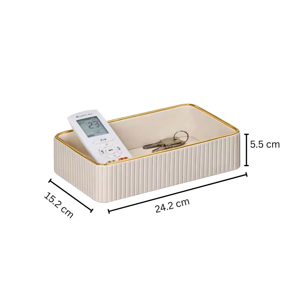Columns Rectangular Leather Valet Tray - Ivory