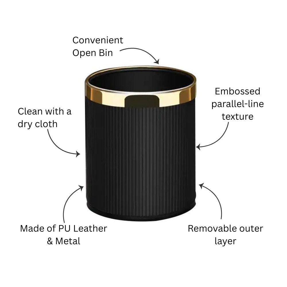 Columns Waste Bin 10L - Black & Gold