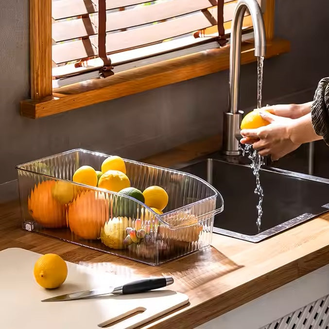 Ribbed Deep Fridge Storage Bin - Clear