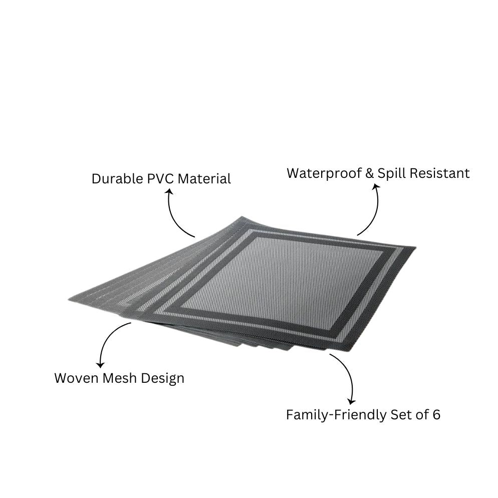 Mesh Rectangular Placemats, Set of 6 - Grey