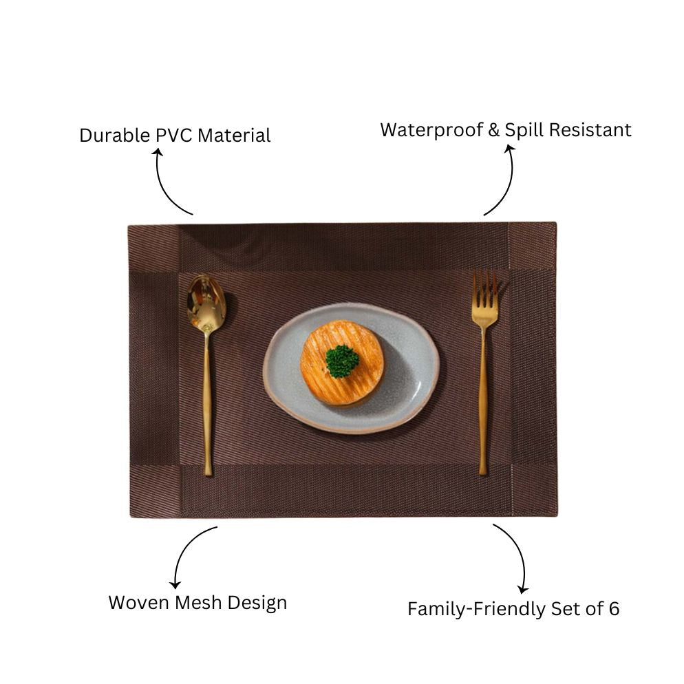 Mesh Rectangular Placemats, Set of 6 - Brown