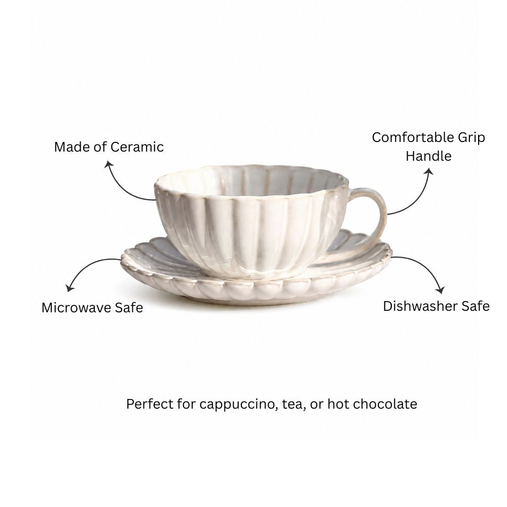 Scallop Cup With Saucer - Ivory