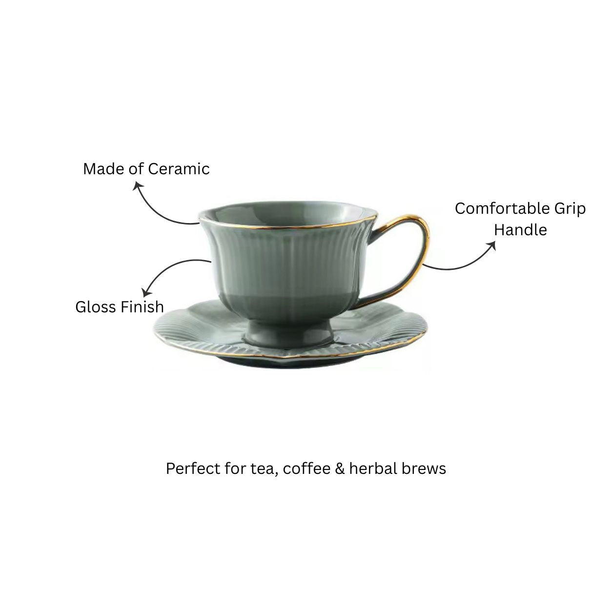 Allure Ceramic Cup With Saucer - Sage Green
