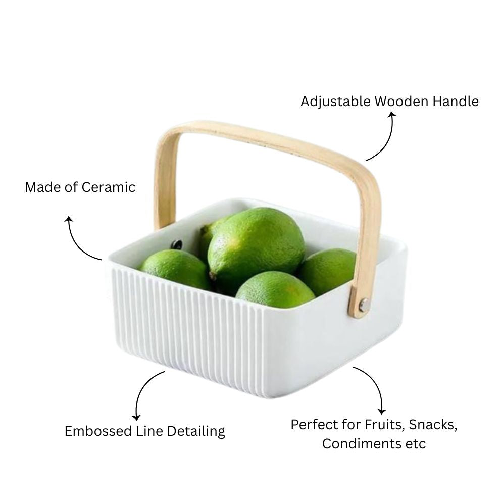 Ceramic Serving Basket With Handle Medium - White