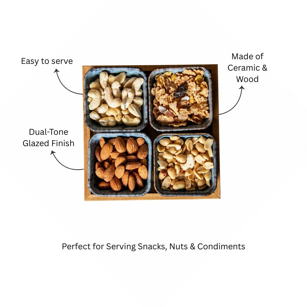 Island Small Serving Bowls with Wooden Tray, Set of 4