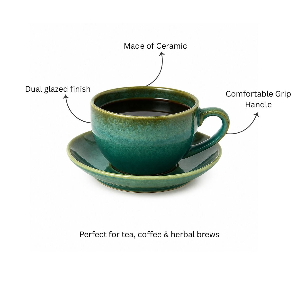 Amici Ceramic Cup and Saucer Set - Moss Green