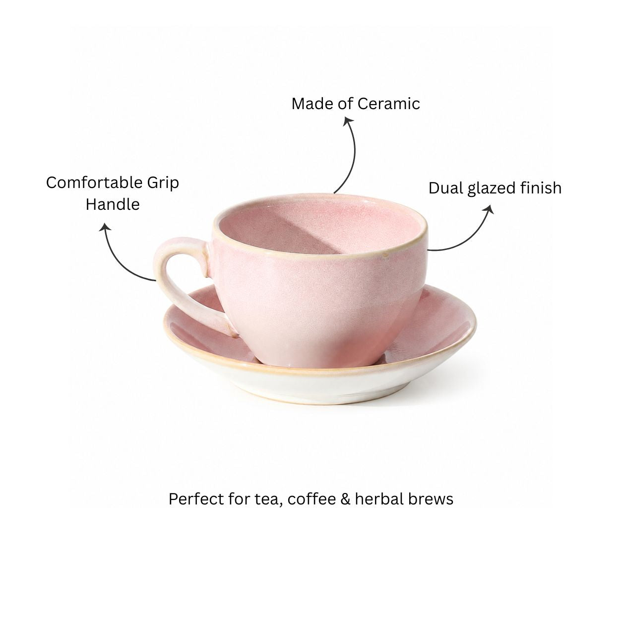 Amici Ceramic Cup and Saucer Set - Light Pink