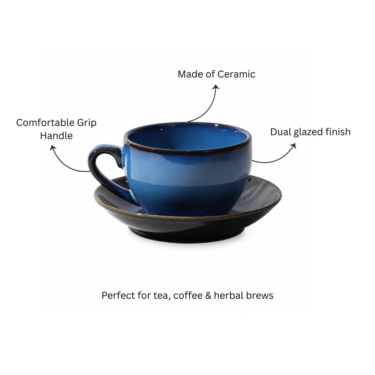 Amici Ceramic Cup and Saucer Set - Ocean Blue