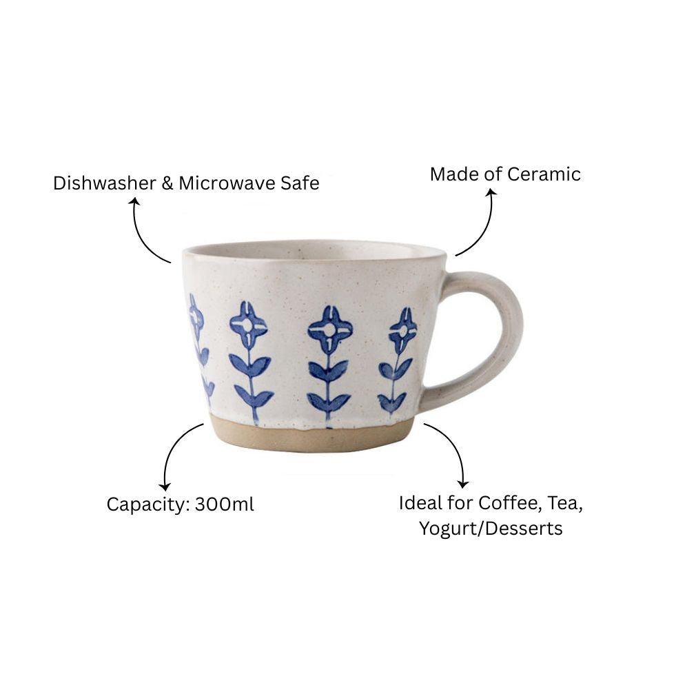 Ceramic Large Cup - Blue Flowers