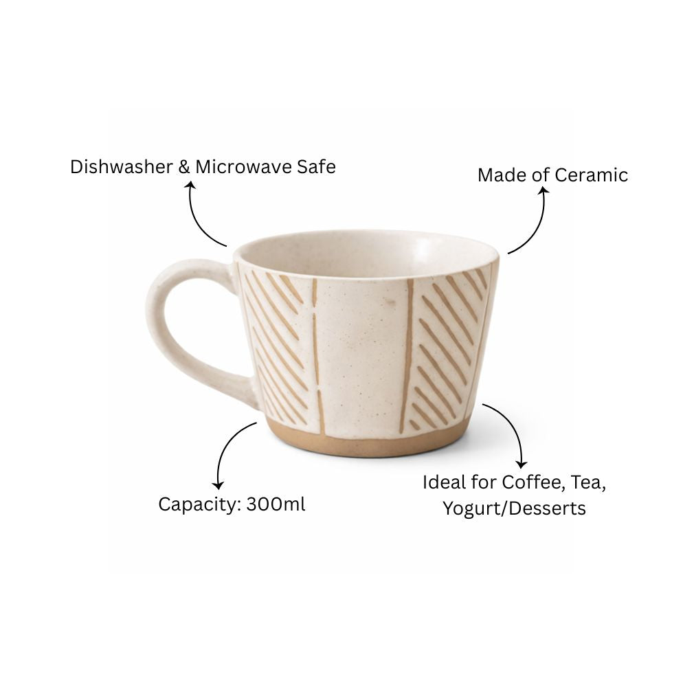 Ceramic Large Cup - Beige Lines