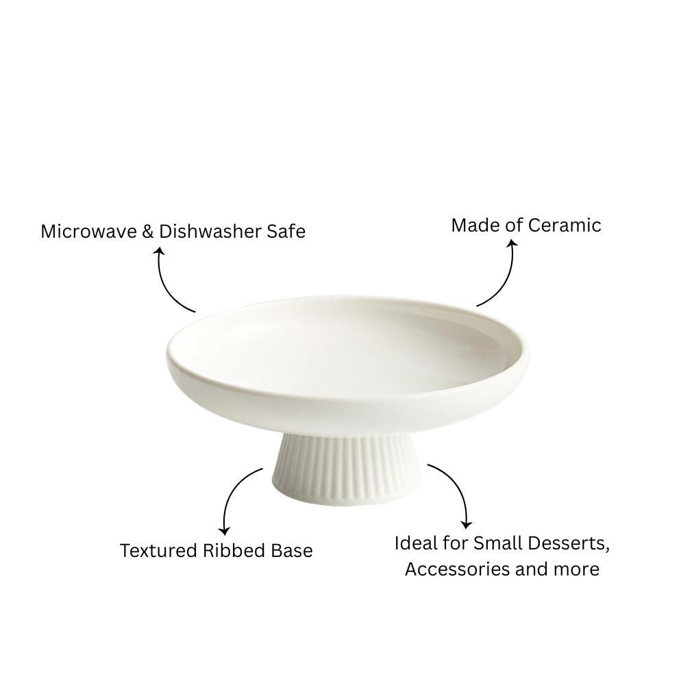Ceramic Ribbed Elevated Plate Small - White