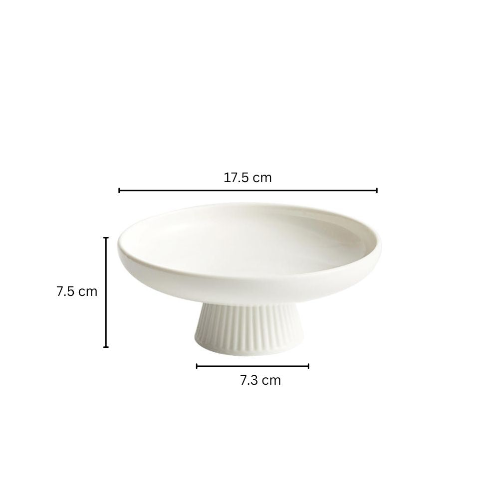 Ceramic Ribbed Elevated Plate Small - White