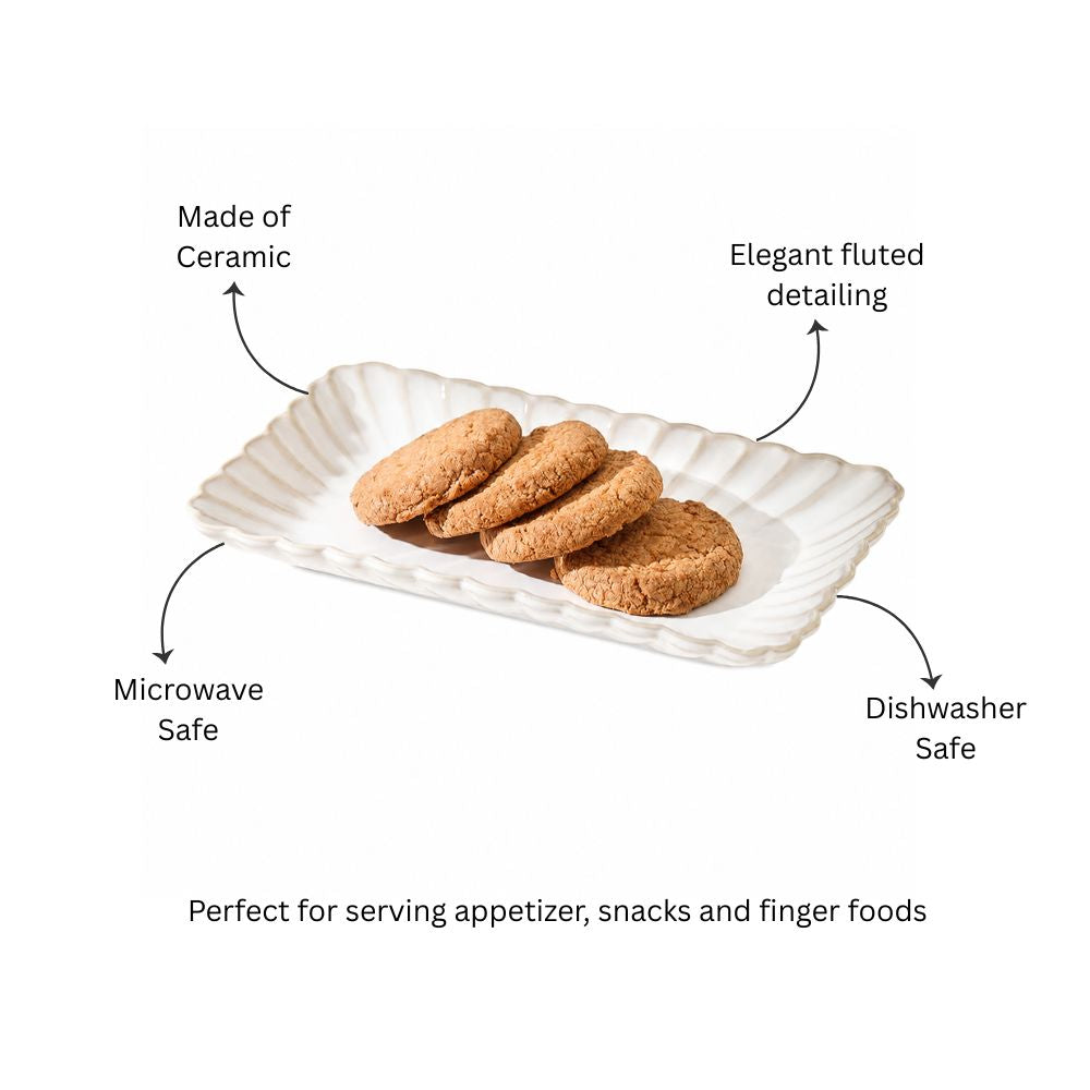 Scallop Rectangular Serving Plate - Ivory