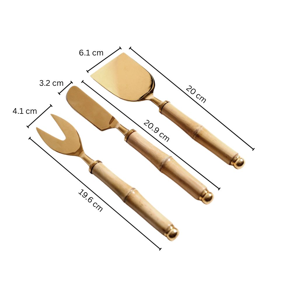 Bamboo Cheese Knives, Set of 3 - Natural Gold