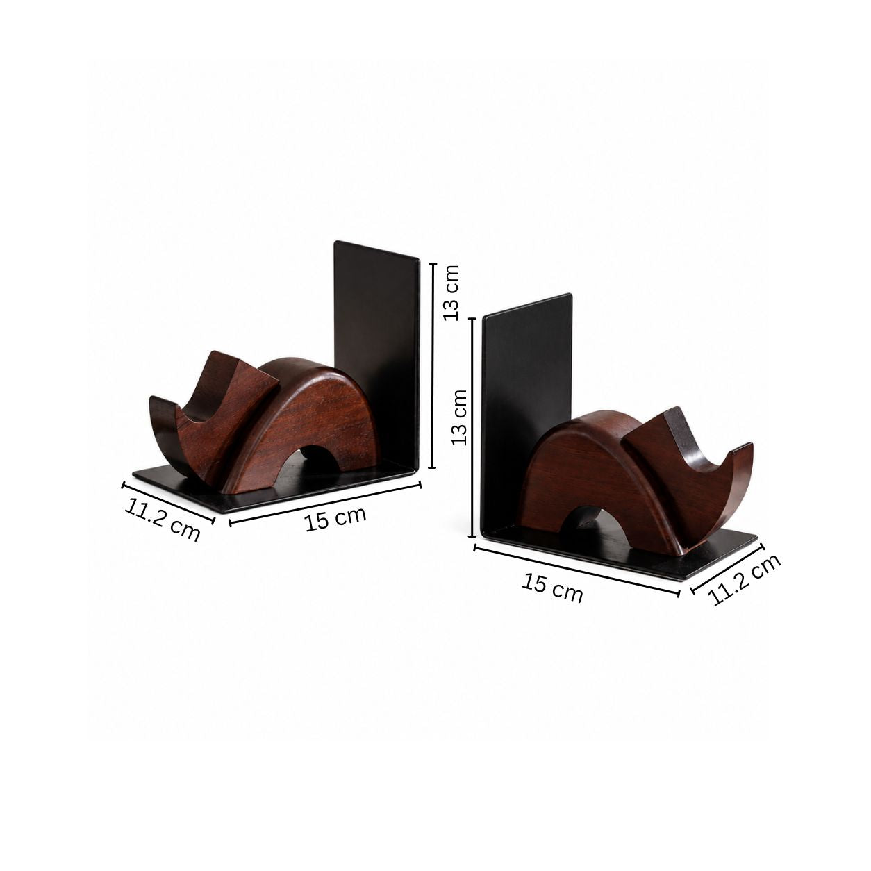 Rhino Metal and Wood Bookends, Set of 2 - Brown Black