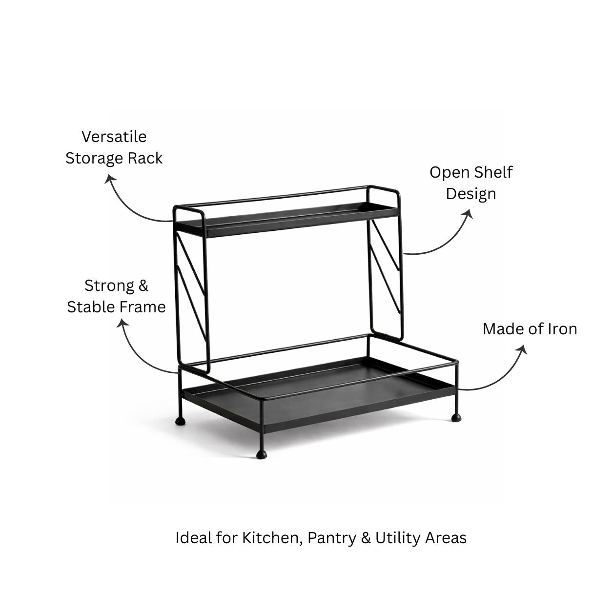 Kirin 2-Tier Metal Shelf - Black