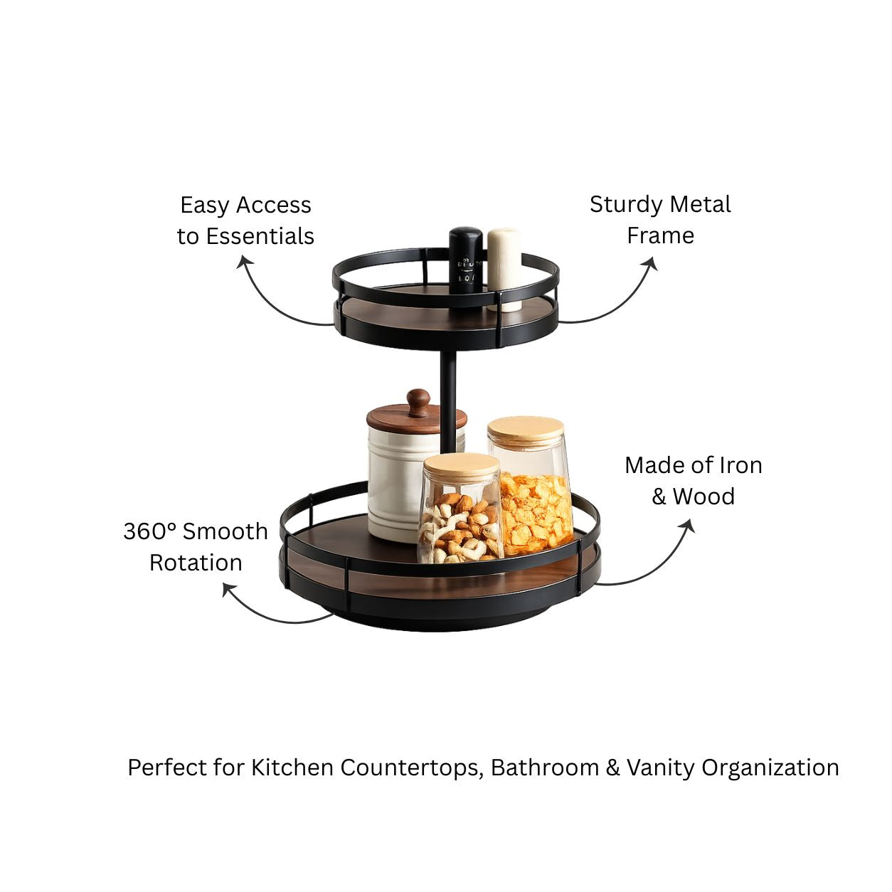 Kena 2-Tier Round Turntable - Brown Black