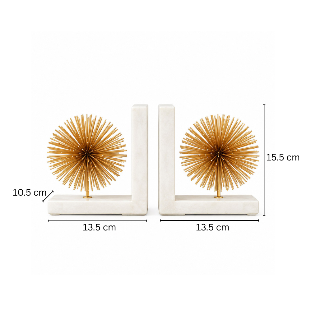 Infinity Metal & Marble Bookends, Set of 2 - Gold White