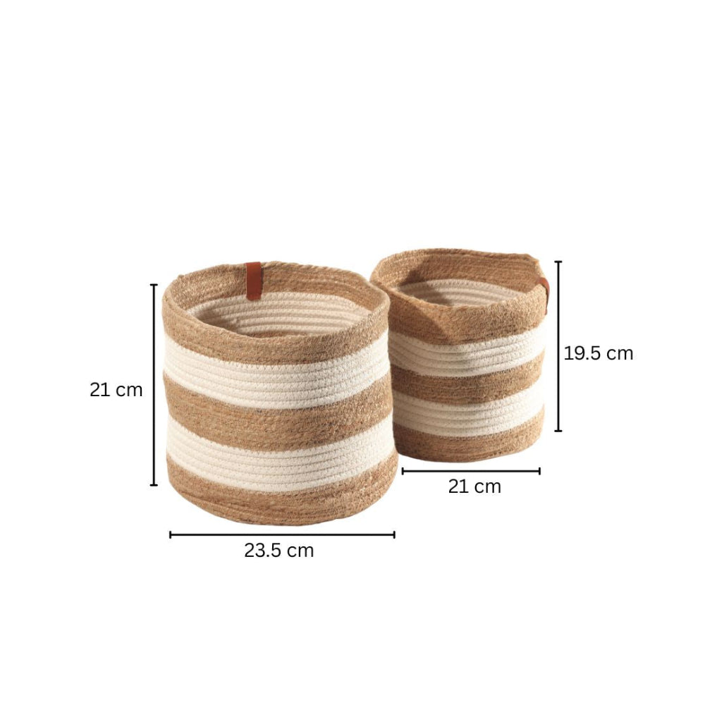 Cotton & Jute Barrel Planters, Set of 2 - Natural Cream