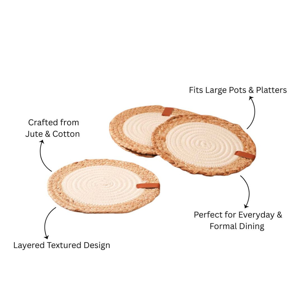 Cotton & Jute Trivets, Set of 4 - Natural Cream