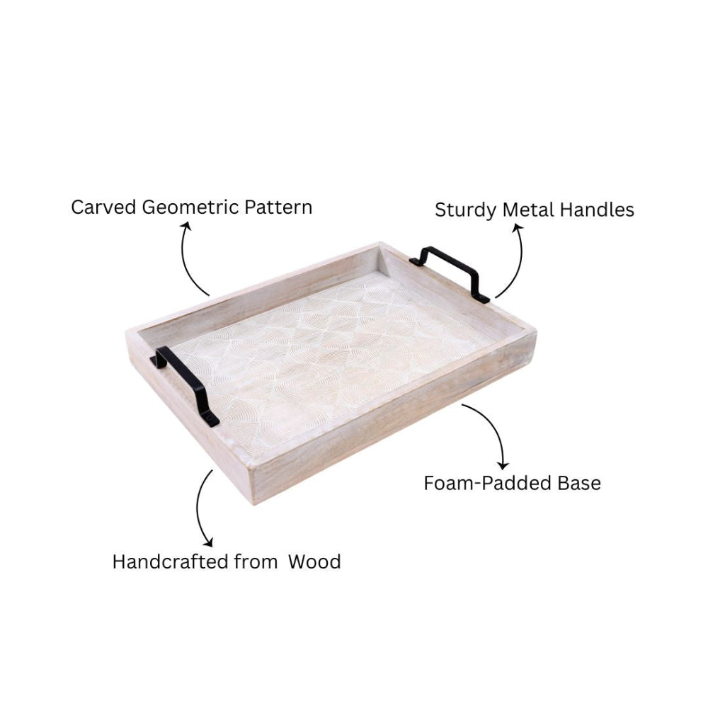 Sonar Carved Serving Tray Large - Aspen White