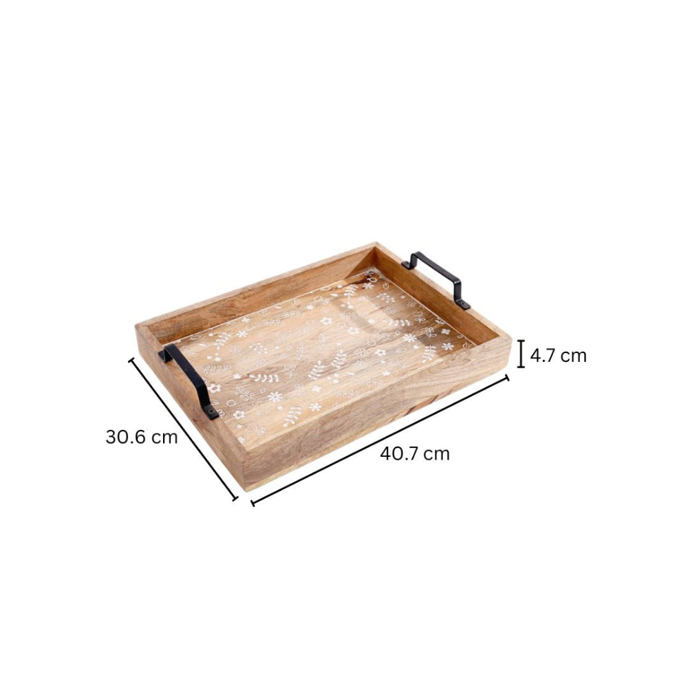 Meadow Carved Serving Tray Large - Natural White