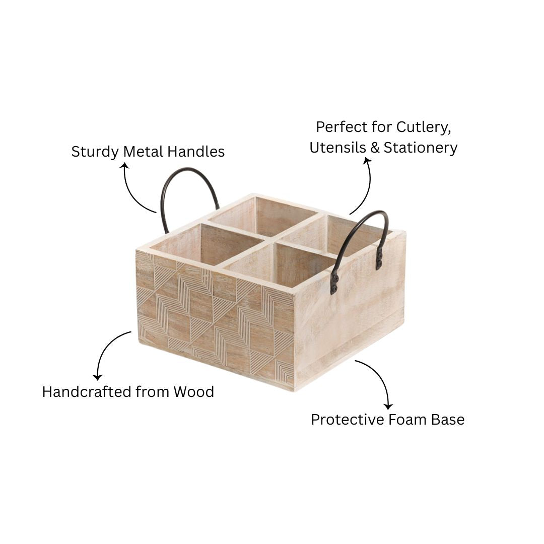 Patterned Square Sectioned Caddy - Aspen White