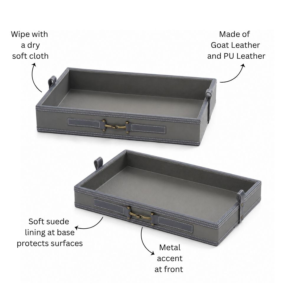 Alma Leather Trays, Set of 2 - Grey