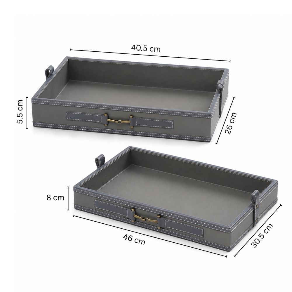 Alma Leather Trays, Set of 2 - Grey